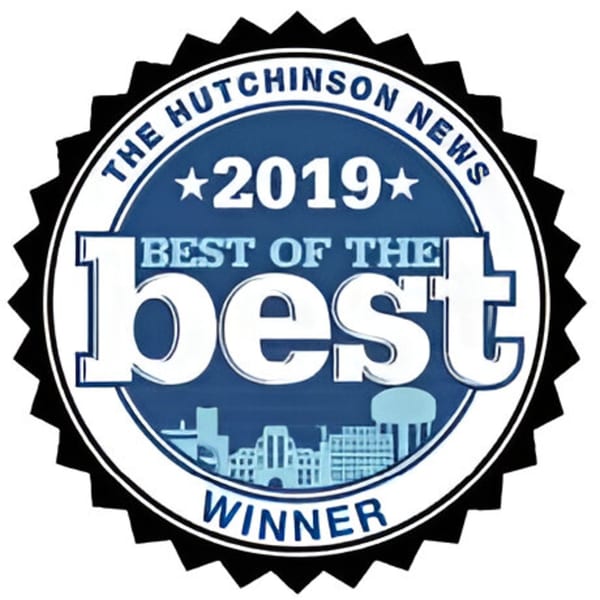 Blue and white 'Best of the Best Winner 2019' badge from The Hutchinson News.