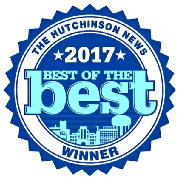Blue and white "Best of the Best 2017 Winner" award seal from The Hutchinson News.