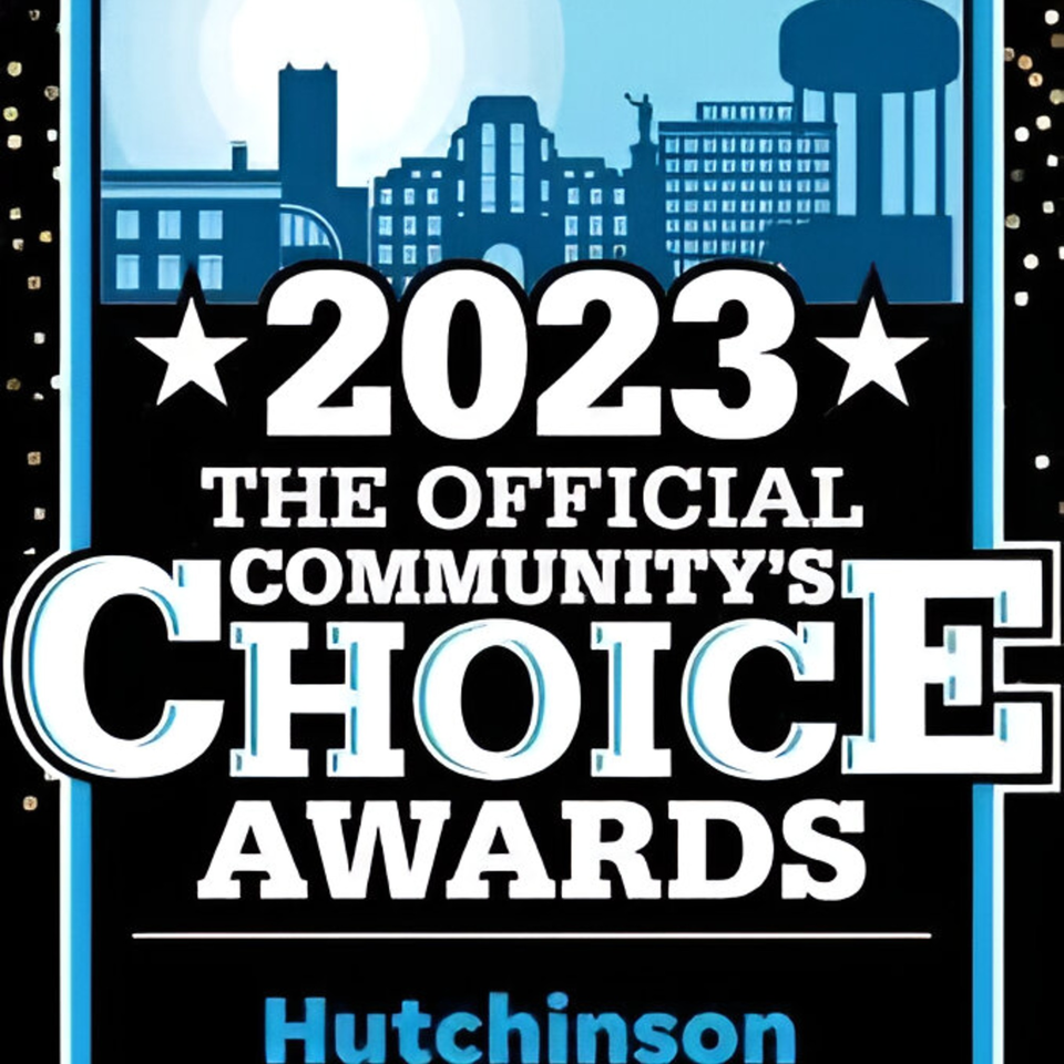 A graphic for the 2023 Official Community's Choice Awards Hutchinson, with a city skyline.