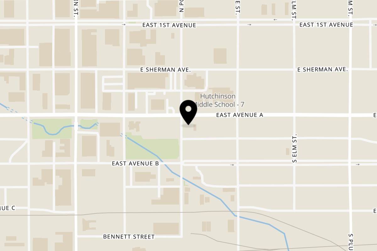 Map showing the location of R-B Drive In on 201 E Ave A in Hutchinson